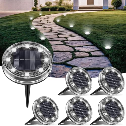 LOTMOS 6 Stück Solarlampen für Außen Garten, 8 LED Solar Bodenleuchten Aussen Wasserdicht Solarlichter für Außen, Gartenbeleuchtung Solar für Outdoor Boden Garden Rasen Auffahrt, Kaltes Weiß von LOTMOS