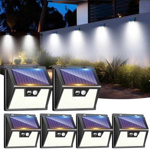 LOTMOS 6 Stück Solarlampen für Außen mit Bewegungsmelder, 176 Superhelle LED Solarleuchten für Aussen IP65 Wasserdichte, 3 Modi Solar Lampe Outdoor für Garten Garage Hof Draußen, Kaltes Weiß von LOTMOS