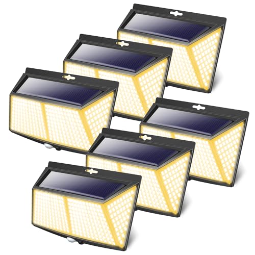 LOTMOS 6 Stücke Warmweiß Solarlampen für Außen mit Bewegungsmelder, 308 LED 3 Modi 270° Solar Aussenleuchte, IP65 Wasserdichte Solarleuchten für Außen Wandleuchte Wand Post Pathway Garten von LOTMOS