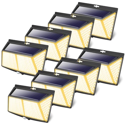 LOTMOS 8 Stücke Solarlampen für Außen mit Bewegungsmelder Warmweiß, 308 LED 3 Modi 270° LED Solar Aussenleuchte, IP65 Wasserdichte Solarlampe Outdoor Wandleuchte für Wand Post Pathway Garten Aussen von LOTMOS