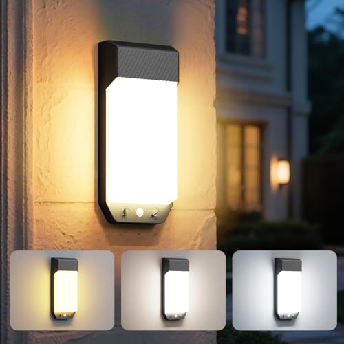 LOTMOS Außenlampe mit Bewegungsmelder, 3 Farben 3000K/4000K/6500K Außenleuchte Wand mit Timer, 16W 1600LM Wandlampe Aussen IP65 Wasserdicht für Terrasse Eingang Flur, Großformat (28 x 12 x 5 CM) von LOTMOS