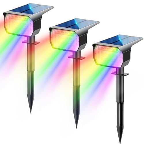 LOTMOS Bunt RGB Solarlampen für Außen Garten [3 Stück/20 LED/6 Feste Farben/1 Zyklusmodus],IP67 Wasserdicht Gartenbeleuchtung Solar Außen,LED Solar Strahler Außen,Lichtsensor Solarleuchte für Garten von LOTMOS