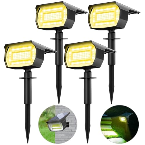 LOTMOS Solarstrahler für Außen Garten [4 Stück/ 72LED] Solarlampen für Außen Garten 3000K Warmweiß LED Solar Strahler Außen, Wasserdicht Solar Gartenleuchten für Außen Solarleuchten für Weg Hof Garage von LOTMOS