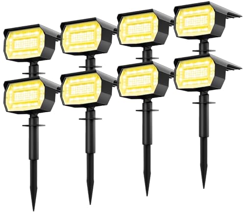 LOTMOS Solarstrahler für Außen Garten [8 Stück/ 72LED] Solarlampen für Außen Garten 3000K Warmweiß LED Solar Strahler, Wasserdicht Solar Gartenleuchten Solarleuchten für Weg Hof Garage von LOTMOS