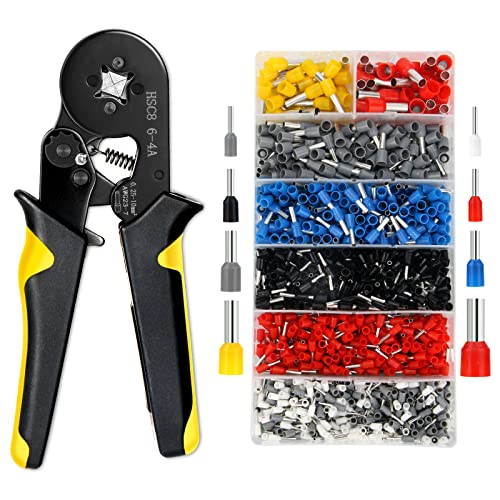 Crimpzangen Aderendhülsen Set, LOTUSWILD Aderendhülsen Tool Kit 0,25-10 mm² Kabelschuhzange Set 1250 stück Kabelschuhzange Crimpzange Aderendhülsen Zange Ergonomischer Griff Crimp Tool - Gelb von LOTUSWILD