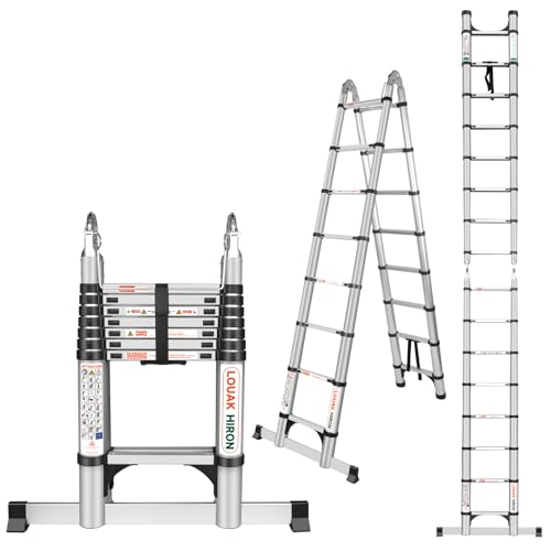 Teleskopleiter Klappleiter Aluminium 5M (2.5+2.5) Ausziehbare Leiter Rutschfester Aluleiter Stehleiter Mehrzweckleiter Aluminiumleiter Teleskop Ausziehleiter 150 kg Belastbarkeit von LOUAK&HIRON