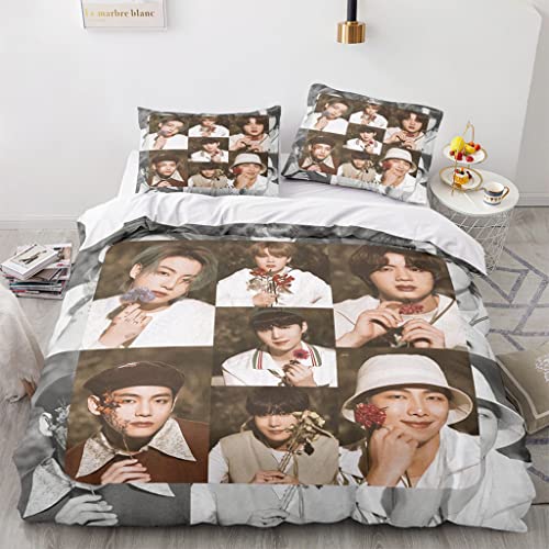 BTS Bettlaken-Sets, natürliche Baumwolle, BTS Bettwäsche-Set mit Kissenbezug für Jungen und Mädchen für Jugendliche, Einzelbett, 45 x 45 cm von LOUJIN