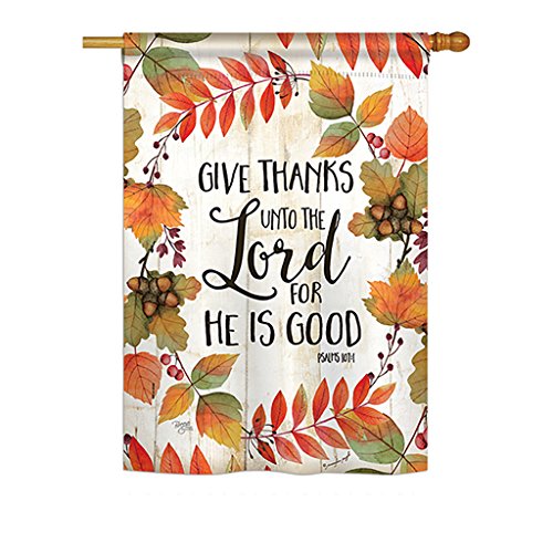 Dekorative vertikale Hausflagge "Give Thanks Unto the Lord", mehrfarbig, 32 x 48 cm von LOUJIN
