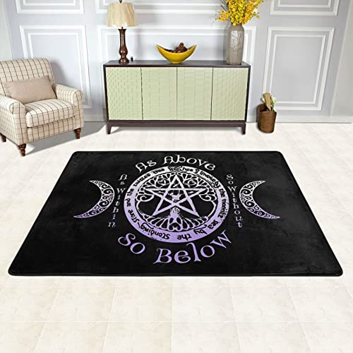 Flanell-Teppich Wicca, heidnische Hexe, Dreifachmond, Pentagramm-Teppich, großer Bodenteppich, rutschfest, waschbar für Wohnzimmer, Schlafzimmer, 60 x 90 cm Flanell-Teppich Wicca, heidnische Hexe, Dreifachmond, Pentagramm-Teppich, großer Bodenteppich, rutschfest, waschbar für Wohnzimmer, Schlafzimmer, 60 x 90 cm von LOUJIN