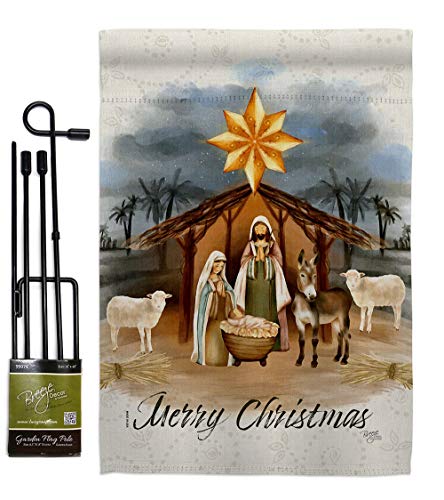 Geburt Jesus Gartenflaggen-Set Winterkrippe Drei Könige religiöse heilige Familie Jahreszeit Winterzeit Christliche Hausdekoration Bann 32 cm x 48 cm von LOUJIN