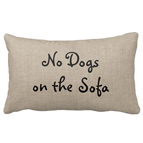 LOUJIN Kissenbezug mit Jute-Motiv 'No Dogs On The Sofa', 45 x 45 cm, Quadratisch, Einstück, Weich, Polyester-Baumwolle, Rustikal, Druck Tiermotiv, Innen, Mehrzweck LOUJIN Kissenbezug mit Jute-Motiv 'No Dogs On The Sofa', 45 x 45 cm, Quadratisch, Einstück, Weich, Polyester-Baumwolle, Rustikal, Druck Tiermotiv, Innen, Mehrzweck von LOUJIN