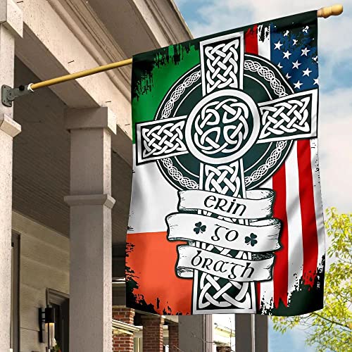 Yard Decorations Irish Cross American Erin Go Bragh Patriotische St. Patrick's Day Flagge, Heimdekoration, Outdoor-Banner Gartenflagge für 70 cm x 102 cm von LOUJIN