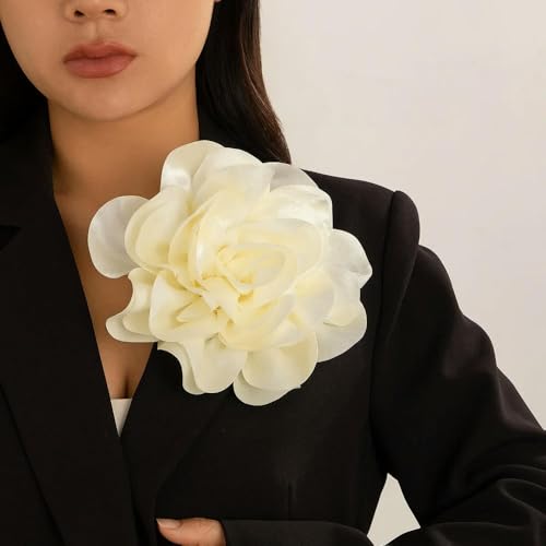 LOUKEKE 1 stück 20 cm Brosche Satin Stoff Übertrieben Kamelie Blume Pin Große Rose Corsage von LOUKEKE
