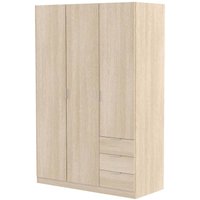 Garderobe Warren, Schlafzimmerschrank mit 3 Türen und 3 Schubladen, Schrank mit 3 Einlegeböden und Kleiderstange, cm 121x52h180, Eiche Garderobe Warren, Schlafzimmerschrank mit 3 Türen und 3 Schubladen, Schrank mit 3 Einlegeböden und Kleiderstange, cm 121x52h180, Eiche von LOUNGITUDE
