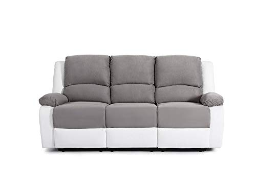 Générique Relax-Sofa aus Kunstleder und Stoff, 3-Sitzer – 190 x 93 x 96 cm – Grau und Weiß von LOUNGITUDE