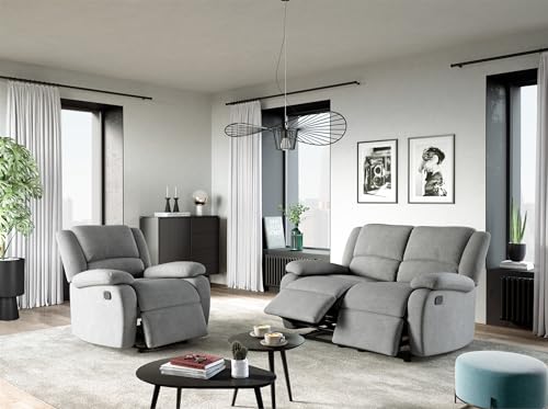 Loungitude Sofas, grau, Ensemble canapés Relax 2 Places et un Fauteuil von LOUNGITUDE