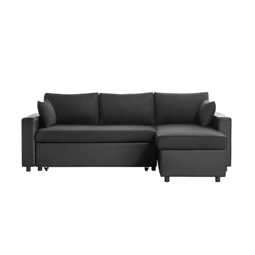 Loungitude - Ecksofa, umkehrbar, Kunstleder und Mikrofaser mit Koffer, Schwarz von LOUNGITUDE