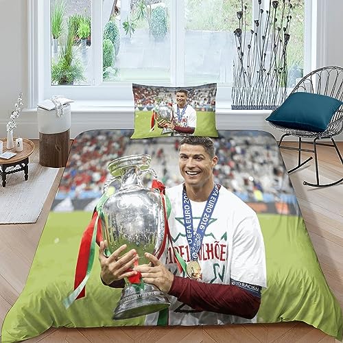 LOUSON Cristiano Ronaldo Bettwäsche 3D Bettbezüge Schlafkomfort Microfaser Bettbezug Set 3-teilig Für Jugendliche Jugend Mädchen Jungen Bettbezug Single（135x200cm） von LOUSON