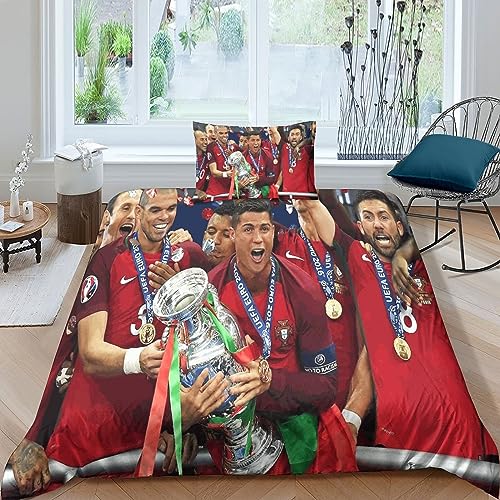 LOUSON Cristiano Ronaldo Bettwäsche Set,Bettwäsche Bettbezug 3D Bettbezug,Drucken 3Teilig,Microfaser Super Weiche Atmungsaktive Tröster Set Single（135x200cm） von LOUSON