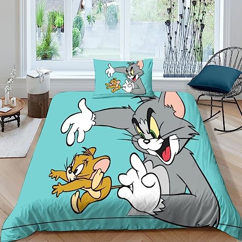 LOUSON Tom and Jerry 3D Bettbezug Set Mit Kissenbezug, Bettwäsche Set, Modisch Bettbezüge Mikrofaser Bettbezug Mit Reißverschluss Single（135x200cm） von LOUSON