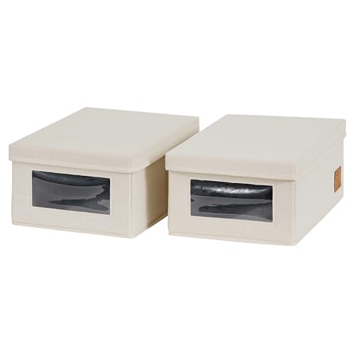 LOVE IT STORE IT Premium 2 Stück Schuhboxen stapelbar - Mit Sichtfenster - Schützt Schuhe vor Schmutz und Staub - 2er Set Schuhkartons - Beige - je 34x23x15 cm von LOVE !T STORE !T