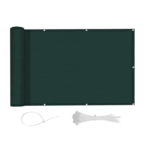 LOVE STORY Balkon Sichtschutz 85x600m,PES Balkonabdeckung Balkonbespannung Balkonumspannungen Balkonverkleidung,UV-Schutz Wind und Wetterfest mit Kabelbindern für Balkongeländer,Dunkelgrün von LOVE STORY