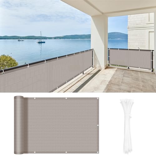 LOVE STORY Balkon-Sichtschutz 90x400cm mit HDPE-Gewebe,Luftdurchlässige Netz-Balkonverkleidung mit UV-Schutz und Kabelbindern zur Befestigung,Taupe von LOVE STORY