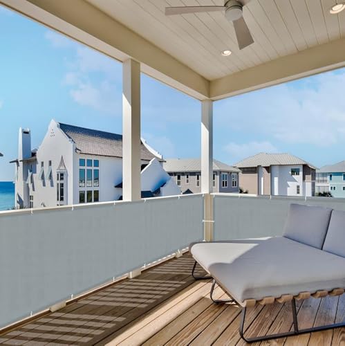 LOVE STORY Balkon-Sichtschutz 90x600cm mit HDPE-Gewebe,Luftdurchlässige Netz-Balkonverkleidung mit UV-Schutz und Kabelbindern zur Befestigung,Hellgrau von LOVE STORY