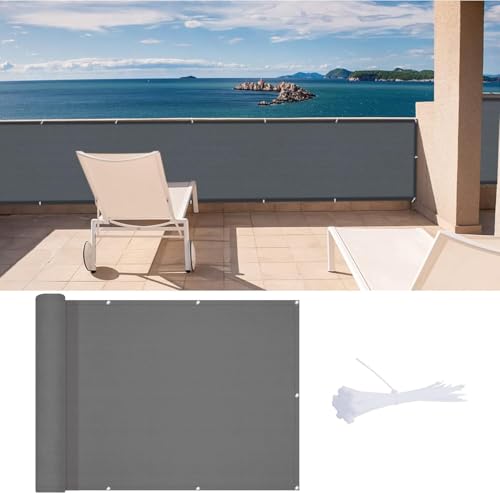 LOVE STORY Balkon-Sichtschutz 100x300cm mit HDPE-Gewebe,Luftdurchlässige Netz-Balkonverkleidung mit UV-Schutz und Kabelbindern zur Befestigung,Anthrazit von LOVE STORY