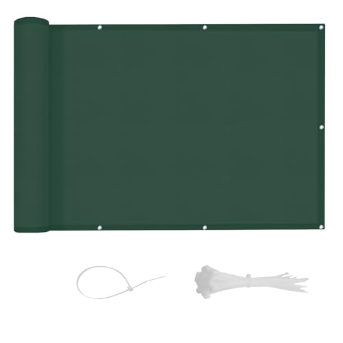 LOVE STORY Balkon Sichtschutz Wetterfest 80x600cm, PES Balkonabdeckung Balkonbespannung Balkonumspannungen Balkonverkleidung, Blickdicht Windschutz,mit Kabelbindern für Außengeländer,Dunkelgrün von LOVE STORY