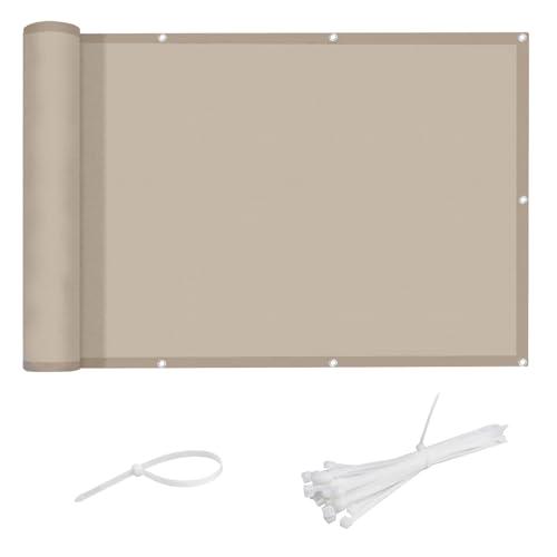 LOVE STORY Balkon Sichtschutz Wetterfester Balkonverblendung 120x500cm,Balkonvorhang(PES) Taupe Blickdicht Balkonnetz mit Kabelbindern,UV-Schutz für Wohnungsgeländer,Außengeländer,Garten von LOVE STORY