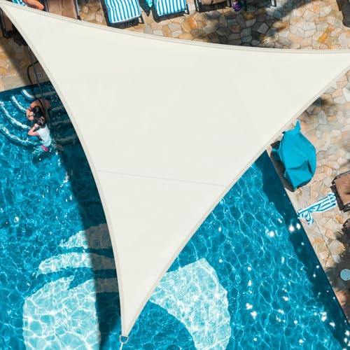 LOVE STORY Sonnensegel Dreieckig 3.6x3.6x3.6m Wasserdicht Cremeweiß Sonnenschutz Windschutz Segel PES Polyester,95% UV-Schutz für Außenbereich, Terrasse, Balkon, Garten von LOVE STORY