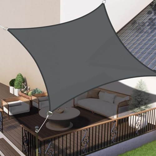 LOVE STORY Sonnensegel Wasserdicht 3x3m Quadrat PES Polyester Sonnenschutz Windschutz Balkon Terrasse 95% UV-Schut,für Balkon Garten,Anthrazit von LOVE STORY