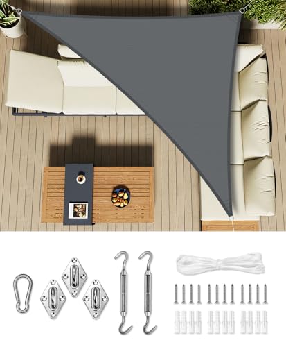 LOVE STORY Sonnensegel 2.5x2.5x3.5m mit Befestigung Set Dreieckig Antracita Sonnenschutz HDPE-Stoff, Atmungsaktiv, Wasserdurchlässig，95% UV-Schutz für Außenbereich, Terrasse, Balkon, Garten von LOVE STORY
