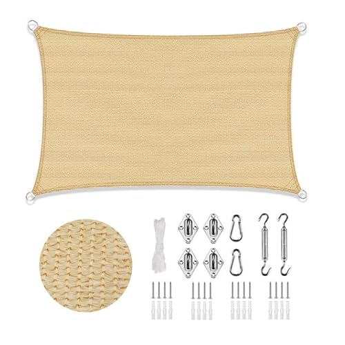 LOVE STORY Sonnensegel 2x3m mit Befestigung Set Rechteckige Sand Sonnenschutz HDPE-Stoff, Atmungsaktiv, Wasserdurchlässig，95% UV-Schutz für Außenbereich, Terrasse, Balkon, Garten von LOVE STORY