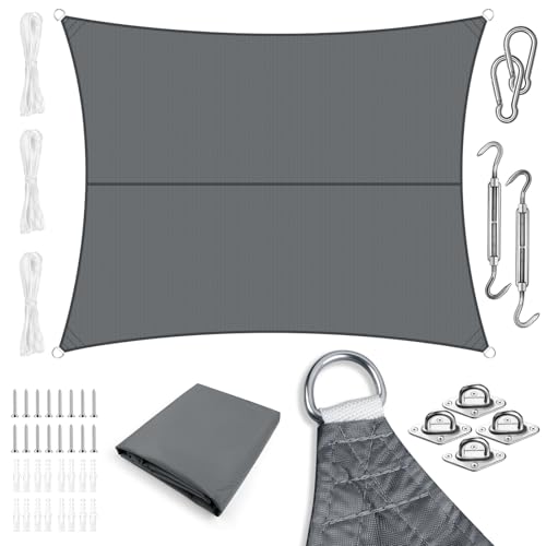 LOVE STORY Sonnensegel Wasserdicht 3x3m Rechteckig mit Edelstahl Befestigung kit, Oxford SunSegel Wasserabweisend Sonnenschut, 95% UV-Schutz für Außenbereich Garten Balkon Terrasse, Anthrazit von LOVE STORY