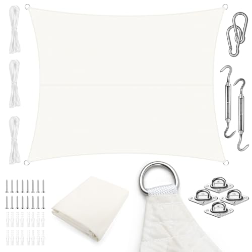 LOVE STORY Sonnensegel Wasserdicht 4x4m Rechteckig mit Edelstahl Befestigung kit, Oxford SunSegel Wasserabweisend Sonnenschut, 95% UV-Schutz für Außenbereich Garten Balkon Terrasse, Creme von LOVE STORY