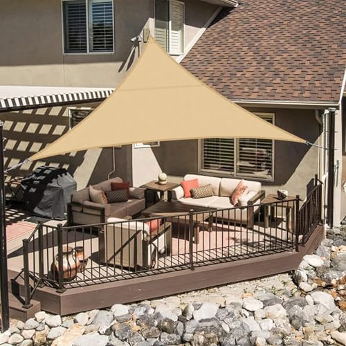 LOVE STORY Sonnensegel Dreieckig 3x3x3m Wasserdicht Sandbeige Sonnenschutz Windschutz Segel PES Polyester,95% UV-Schutz für Außenbereich, Terrasse, Balkon, Garten von LOVE STORY