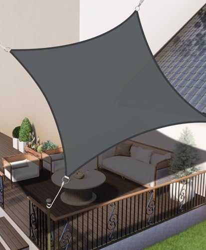 LOVE STORY Sonnensegel 2x2m Wasserdicht Rechteckig Anthrazit Sonnenschutz Windschutz Segel PES Polyester,95% UV-Schutz für Außenbereich, Terrasse, Balkon, Garten von LOVE STORY
