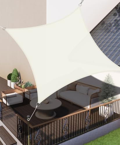 LOVE STORY Sonnensegel Wasserdicht 2x2m Quadrat PES Polyester Sonnenschutz Windschutz Balkon Terrasse 95% UV-Schut,für Balkon Garten,Cremeweiß von LOVE STORY