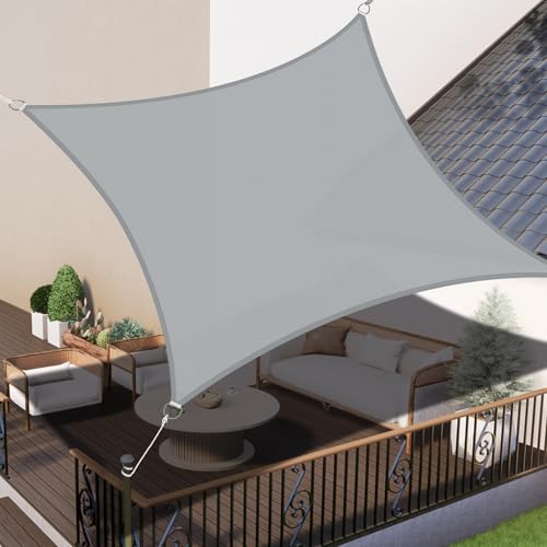 LOVE STORY Sonnensegel Wasserdicht 2x2m Quadrat PES Polyester Sonnenschutz Windschutz Balkon Terrasse 95% UV-Schut,für Balkon Garten,Hellgrau von LOVE STORY