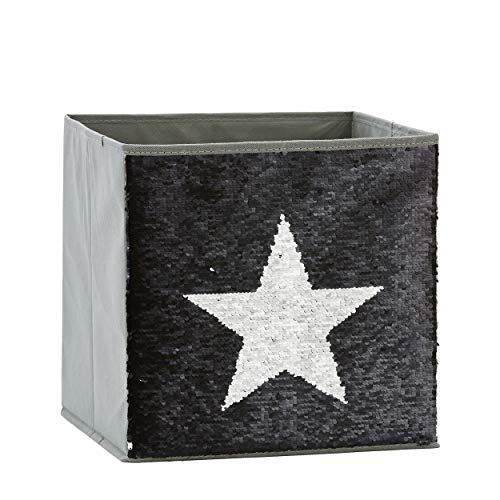 LOVE IT STORE IT Aufbewahrungsbox Kinder - Spielzeugbox mit Wendepailetten - Verstärkt mit Karton - Grau mit Stern in schwarz oder silber - 32x32x32 cm von LOVE !T STORE !T