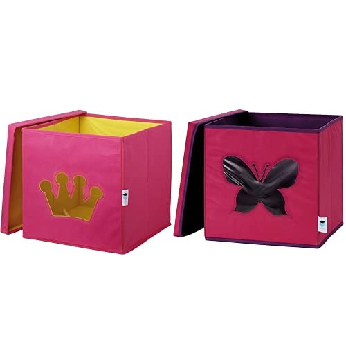 LOVE IT STORE IT Aufbewahrungsboxen mit Deckel - Set aus 2 Regalboxen aus Stoff - Quadratisch und stabil - 2er Set in pink mit Motiv - 30x30x30 cm von LOVE !T STORE !T