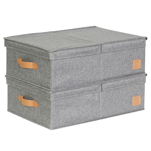 LOVE IT STORE IT Premium 2 Stück Aufbewahrungsboxen mit Deckel M - Aus Leinen Stoff - 2er Set Box mittel - Stabil - Grau - je 50x33x16 cm von LOVE !T STORE !T