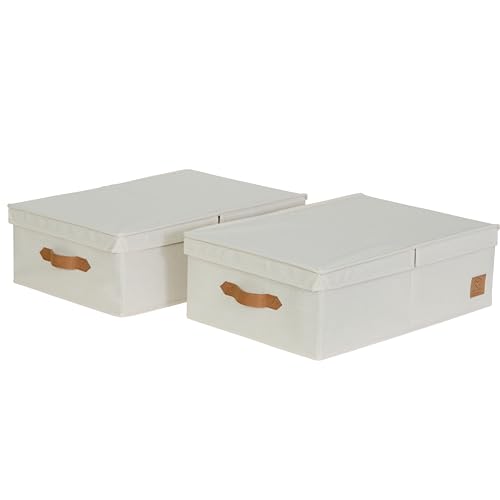 LOVE IT STORE IT Premium 2 Stück Aufbewahrungsbox mit Deckel M - Aus Leinen Stoff - 2er Set Kiste mittel - Stabil - Beige - je 50x33x16 cm von LOVE !T STORE !T