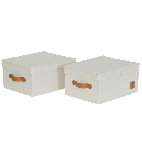 LOVE IT STORE IT Premium 2 Stück Aufbewahrungsboxen mit Deckel S - Aus Leinen Stoff - 2er Set Box klein - Beige - je 33x25x16 cm von LOVE !T STORE !T