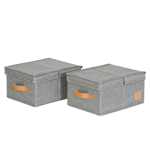 LOVE IT STORE IT Premium 2 Stück Aufbewahrungsbox mit Deckel S - Aus Leinen Stoff - 2er Set Box klein - Stabil - Grau - je 33x25x16 cm von LOVE !T STORE !T