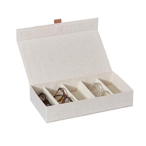 LOVE IT STORE IT Premium Aufbewahrungsbox für Brillen - Brillenbox aus Leinen-Baumwoll-Mix, innen Samt - Verstärkt mit Holz - Mit 5 Fächern - Beige - 30x17x6 cm von LOVE !T STORE !T