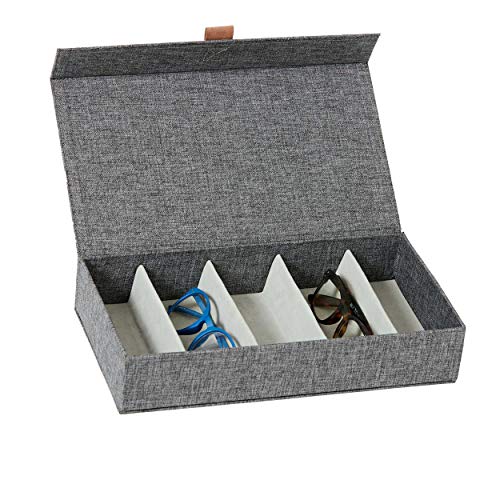 LOVE IT STORE IT Premium Aufbewahrungsbox für Brillen - Brillenbox aus hochwertigem Leinen, innen Samt - Verstärkt mit Holz - Mit 5 Fächern - Grau - 30x17x6 cm von LOVE !T STORE !T