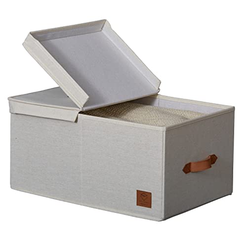 LOVE IT STORE IT Premium Aufbewahrungsbox mit Deckel - Aus Leinen-Baumwoll-Stoff - Verstärkt mit Holz - Groß und stabil - Beige - 50x33x24 cm von LOVE !T STORE !T